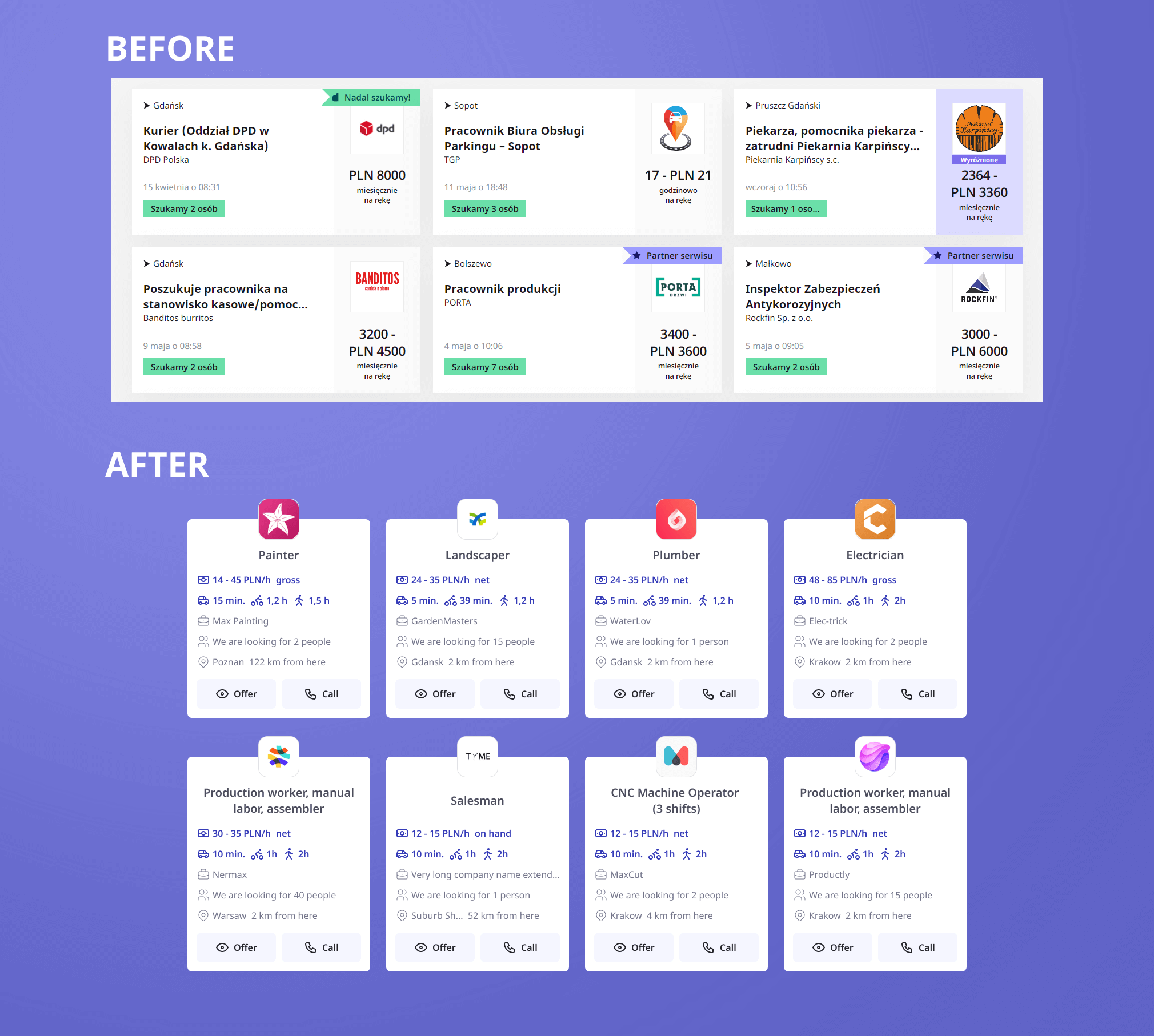 Dryg redesigned job listing items