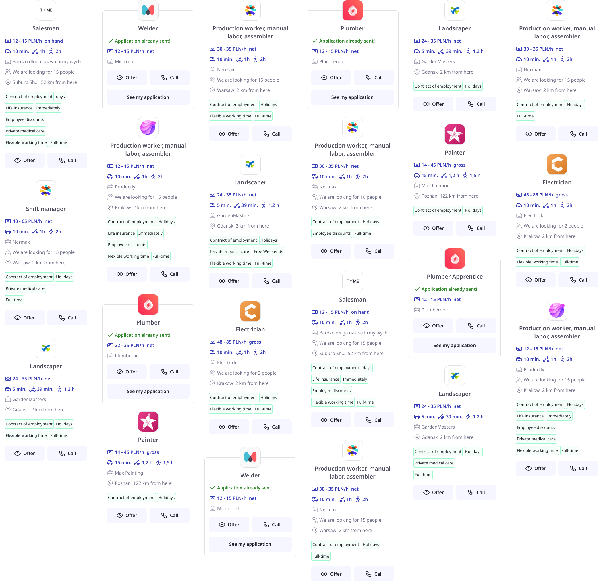 Dryg job platform UI screens