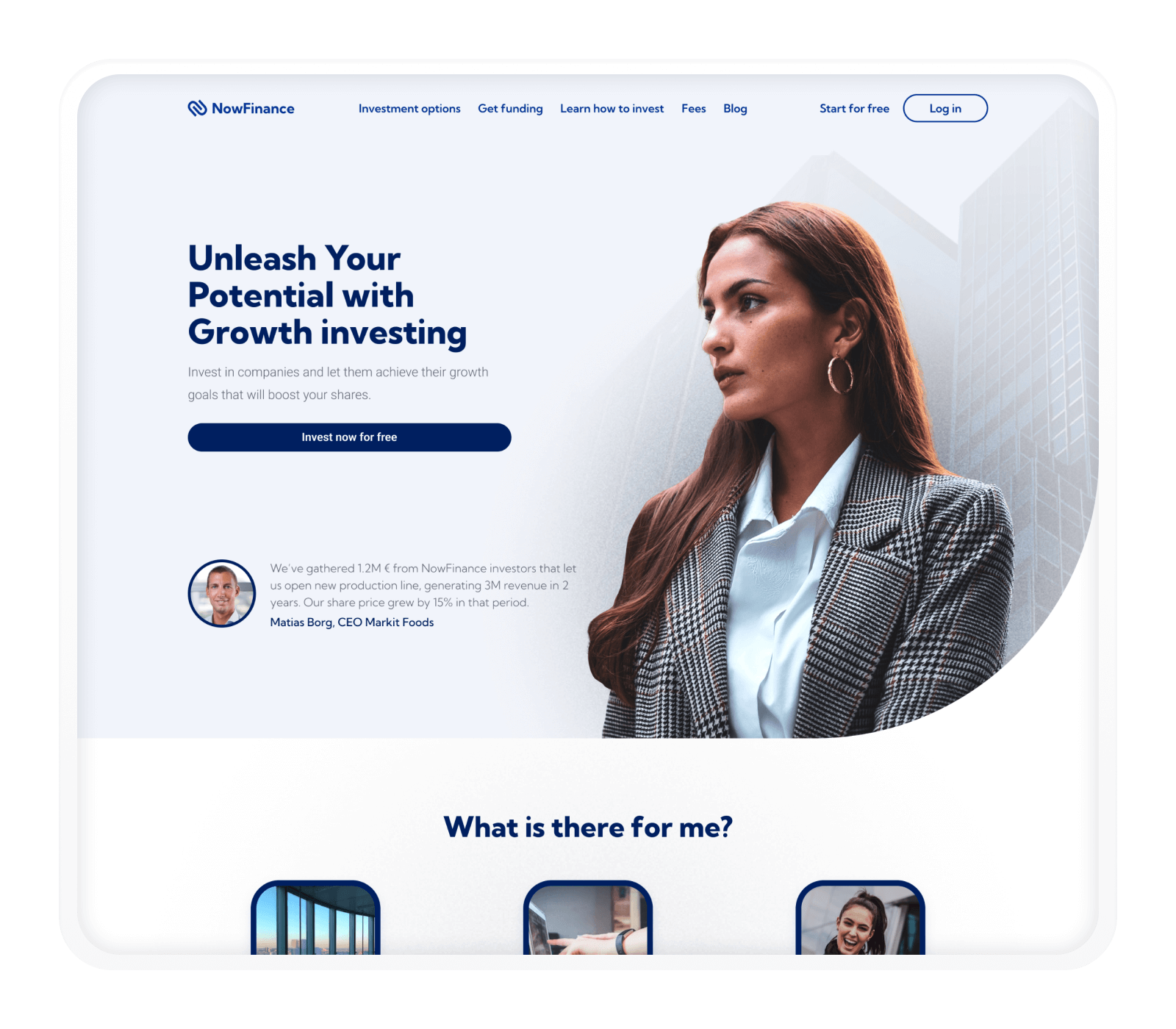 Investment webapp — landing page